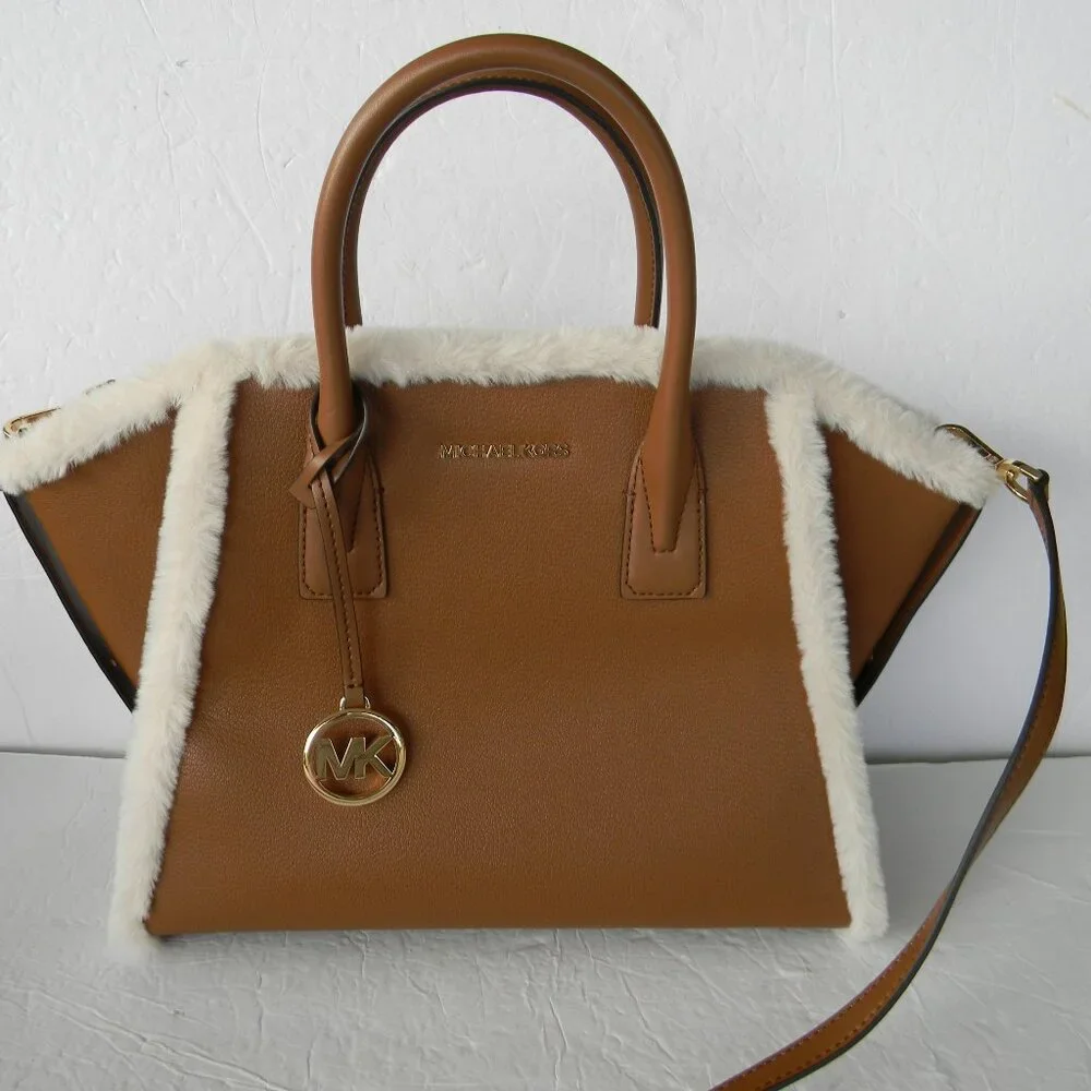 NWT MICHAEL KORS AVRIL LARGE LUGGAGE/SHERPA LEATHER SATCHEL CROSSBODY BAG - Picture 2 of 9